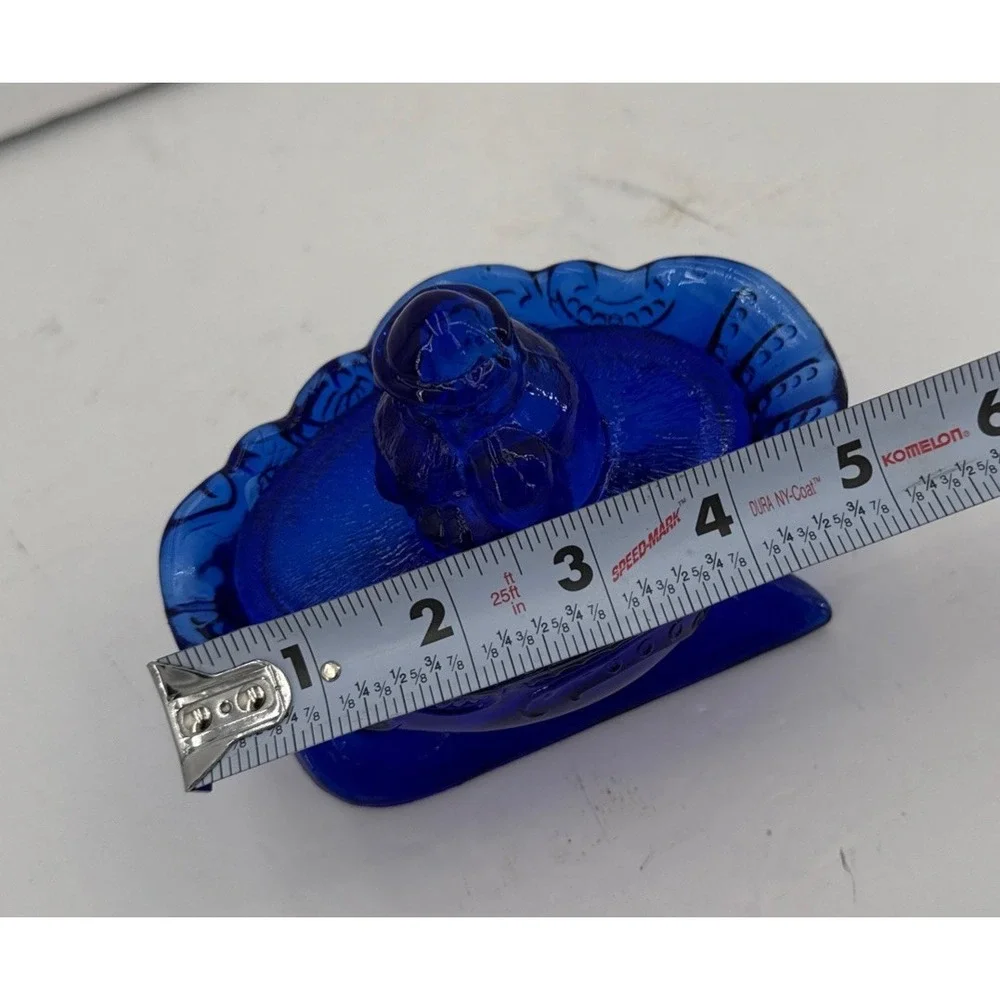 Vtg Westmoreland Cobalt Blue Santa on A Nest Sleigh Covered Dish, Candy,